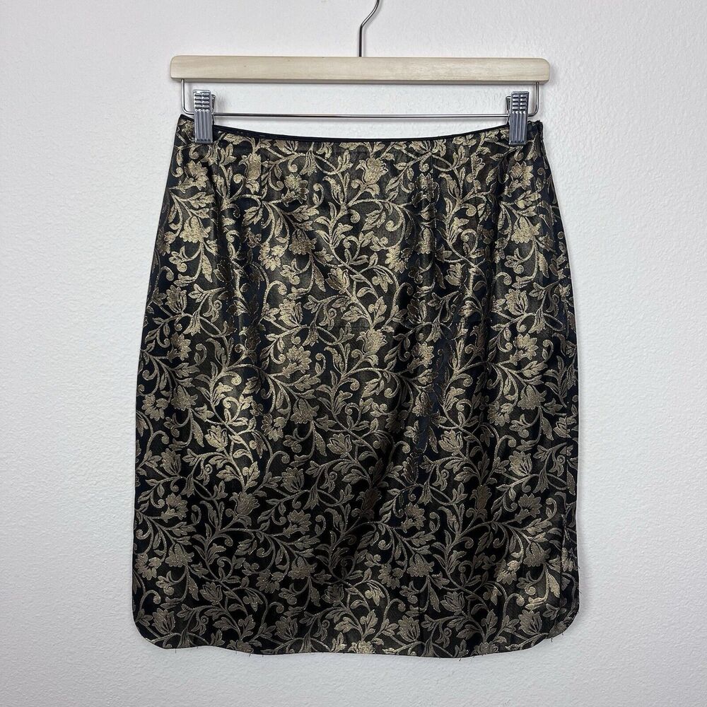 Vintage Gantos Skirt Womens Six Brocade Gold Metallic Whimsigoth Retro USA Made
